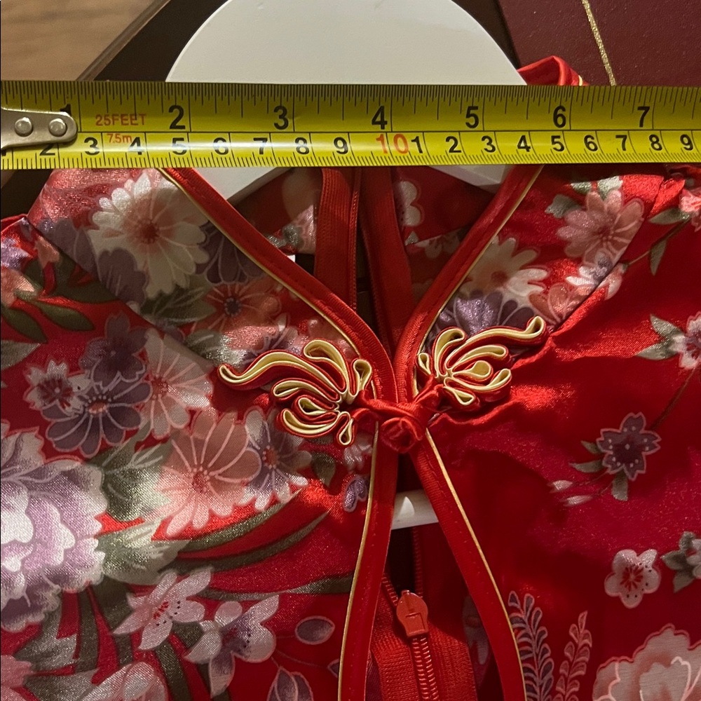 Elegant Red Floral Dress Chinese Style M/L “14/15 “ 33 “ - Picture 6 of 11
